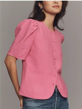 Maeve Anthropologie Puff Sleeve Button Front Top | NWT | Size Medium